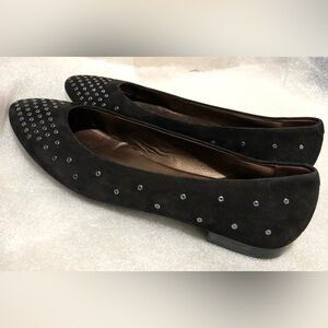AGL Studded loafers Flat Womens 39 8.5  Black Suede Pointed Toe Slip On Grommet